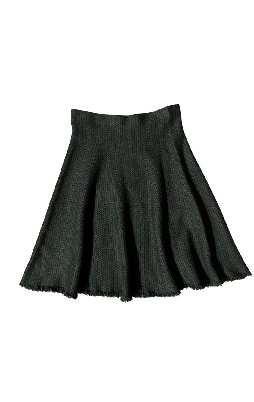 milano Knit Flare Skirt Size S Black Green Patterned